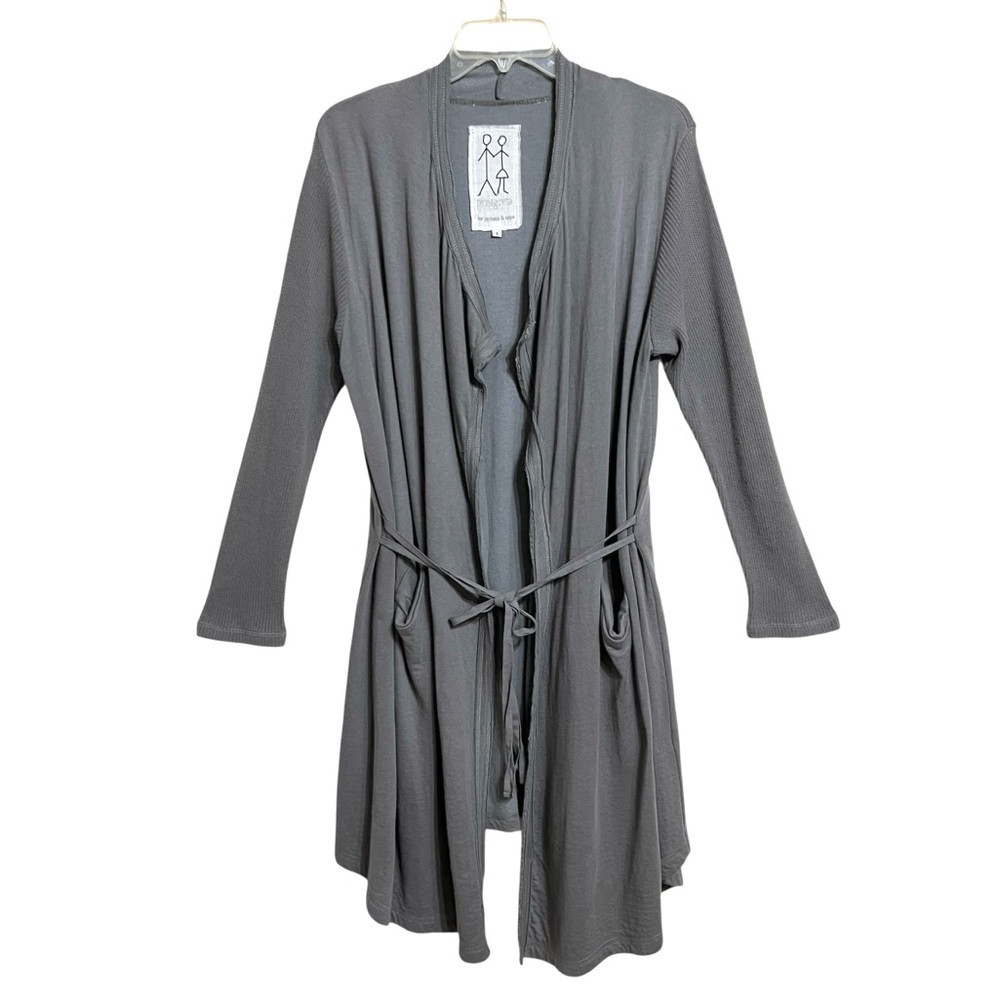 Pete & Greta Johnny Was Ribbed Duster Cardigan S Gray Knit Sleeves Tie Front